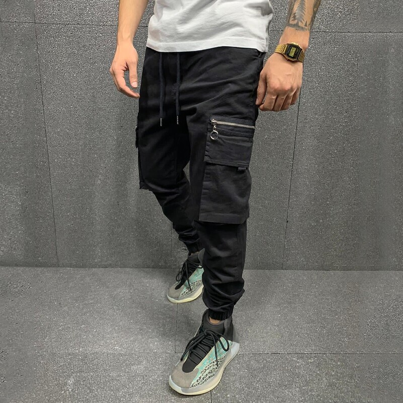 

Guys Flap Pockets Drawstring Cargo Pants, Black