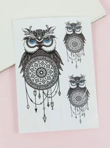 1sheet Owl Pattern Tattoo Sticker - Black - View 2