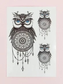 1sheet Owl Pattern Tattoo Sticker - Black - View 3