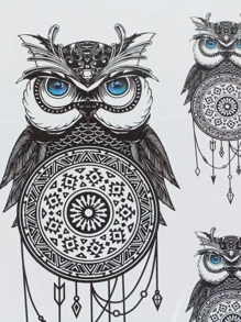 1sheet Owl Pattern Tattoo Sticker - Black - View 4