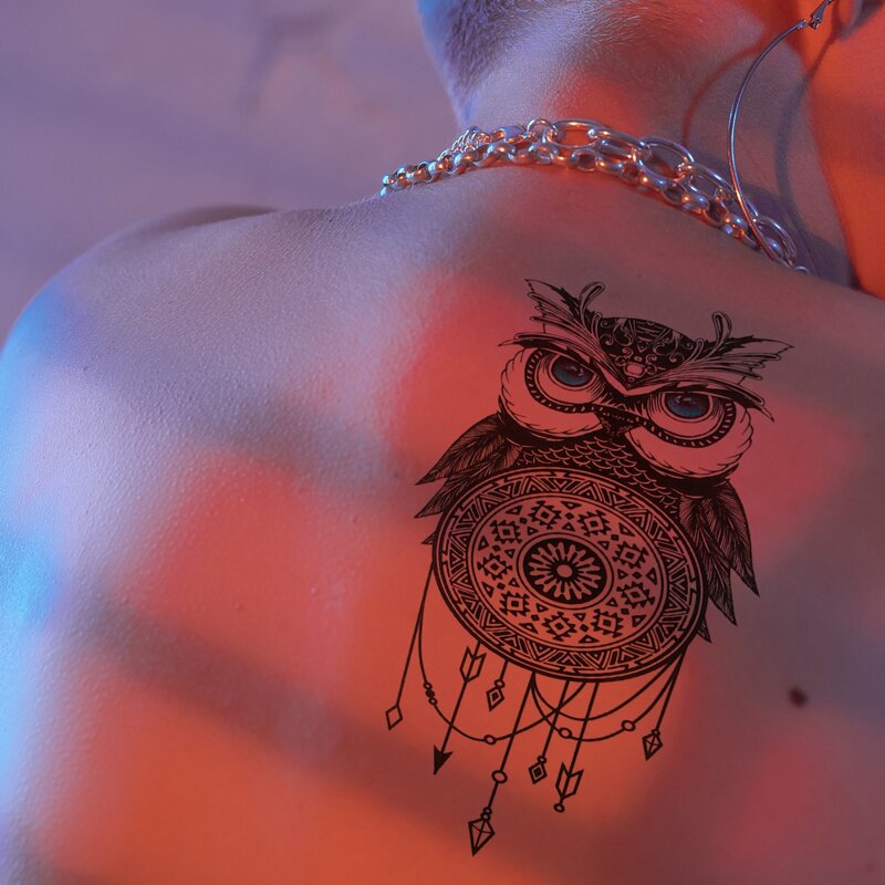 

1sheet Owl Pattern Tattoo Sticker, Black