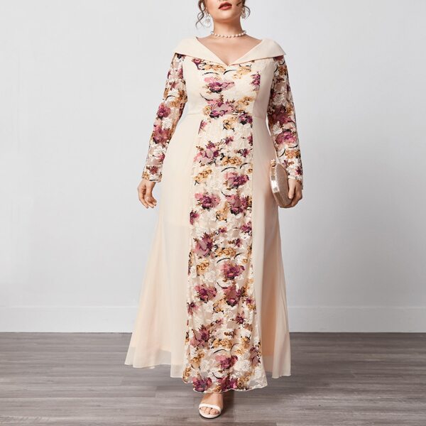 

Plus Floral Print A-line Dress, Multicolor