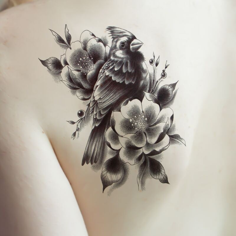 

1sheet Flower & Bird Pattern Tattoo Sticker, Black
