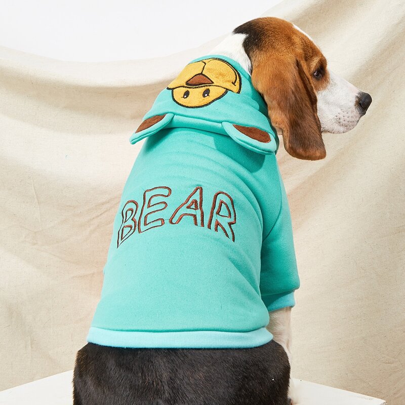 

Cartoon Embroidered Hooded Pet Coat, Mint green