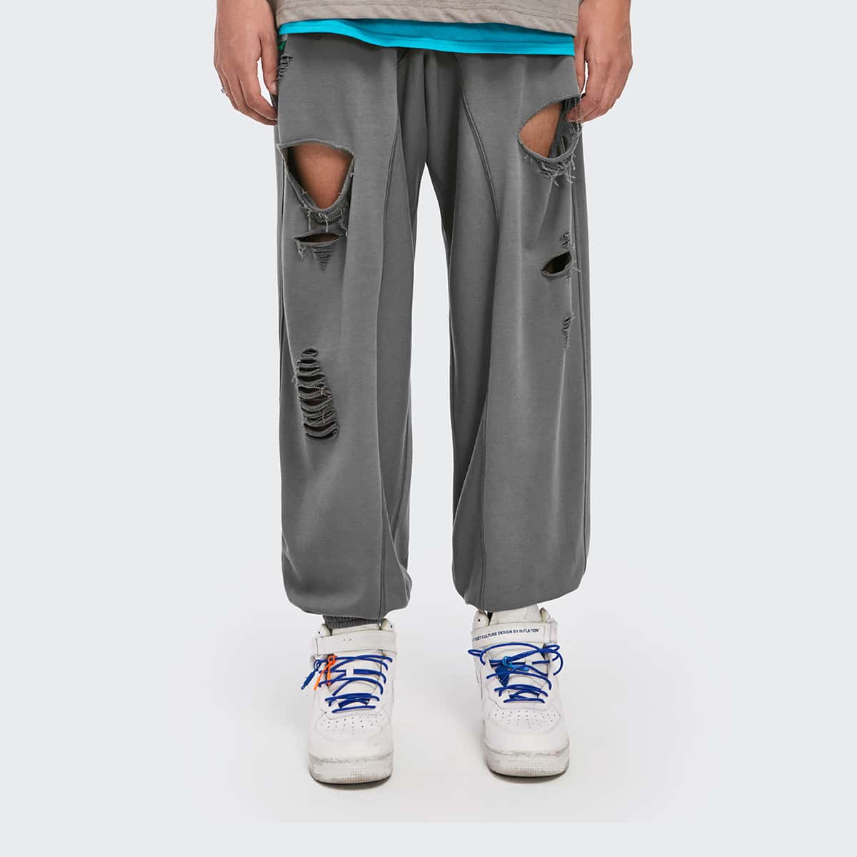 

Guys Drawstring Waist Ripped Sweatpants, Dark grey