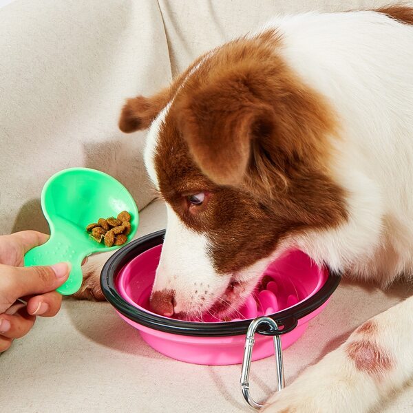 

1pc Slow Feeder Pet Bowl & 1pc Random Color Food Scoop, Pink