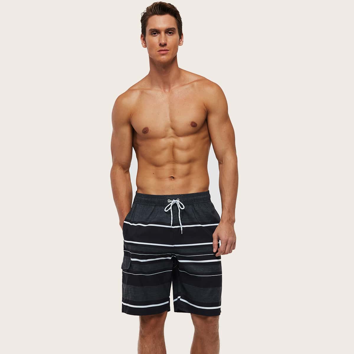

Guys Striped Drawstring Swim Trunks, Multicolor