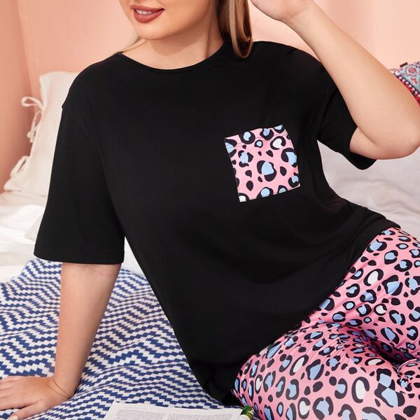 

Plus Graphic Print Patch Pocket Sleep Tee, Black