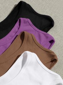 Yoga Basic 4 piezas Parte superior de tanque deportiva de punto acanalado, top de entrenamiento de tanque, camiseta ajustada - Multicolor - Ver 3