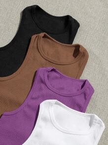 Yoga Basic 4 piezas Parte superior de tanque deportiva de punto acanalado, top de entrenamiento de tanque, camiseta ajustada - Multicolor - Ver 5