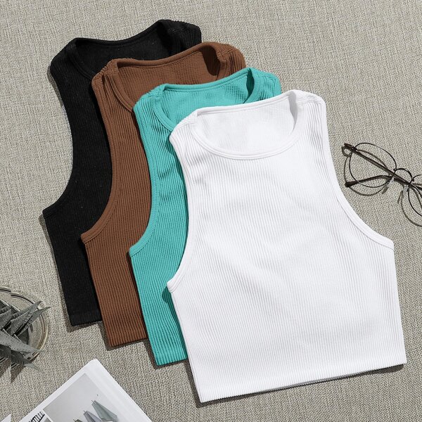 

Seamless 4pcs Rib-knit Sports Tank Top, Multicolor