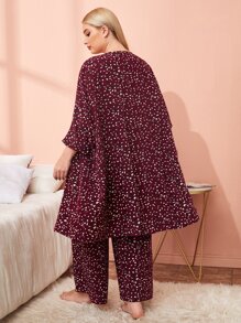 SHEIN Plus Allover Print Coat & Pants PJ Set