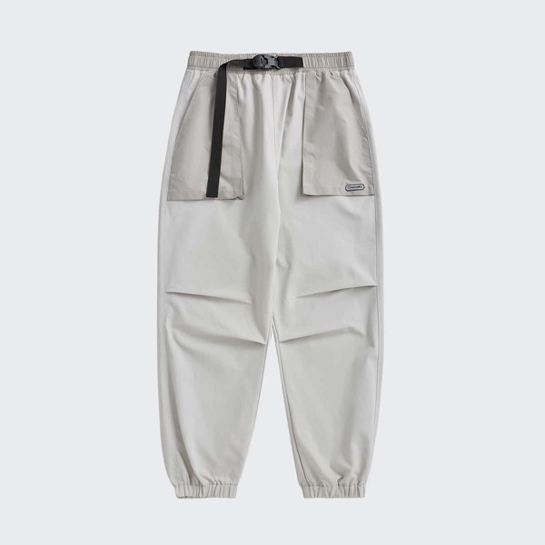 

Men Buckle Waist Slant Pocket Colorblock Sweatpants, Light grey