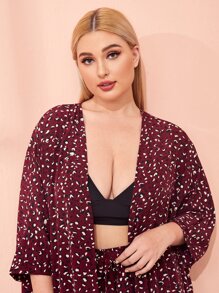 SHEIN Plus Allover Print Coat & Pants PJ Set