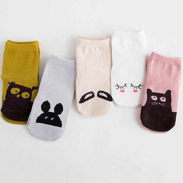 

5pairs Baby Cartoon Graphic Socks, Multicolor