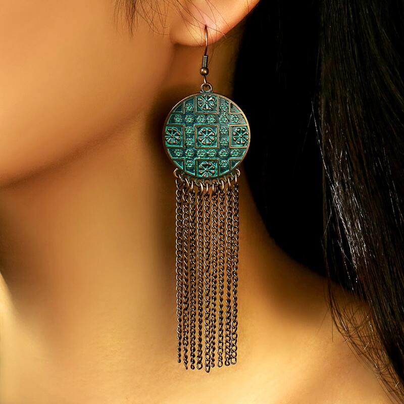 

Metal Tassel Drop Earrings, Bronze