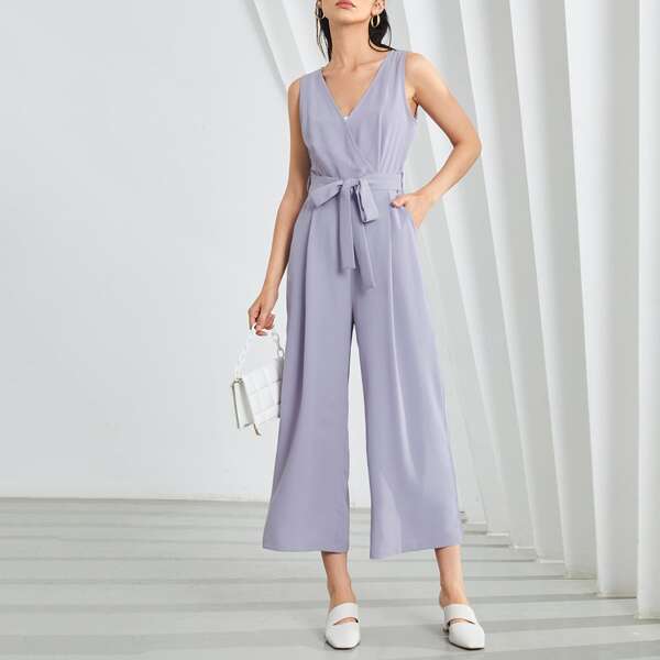 

Wrap Belted Zip Back Jumpsuit, Lilac purple