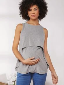 SHEIN 孕婦裝素色背心上衣 - 淺灰色 - 查看 6