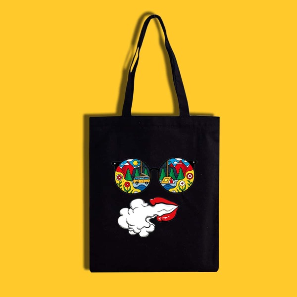 

Cartoon Graphic Shopper Bag, Black