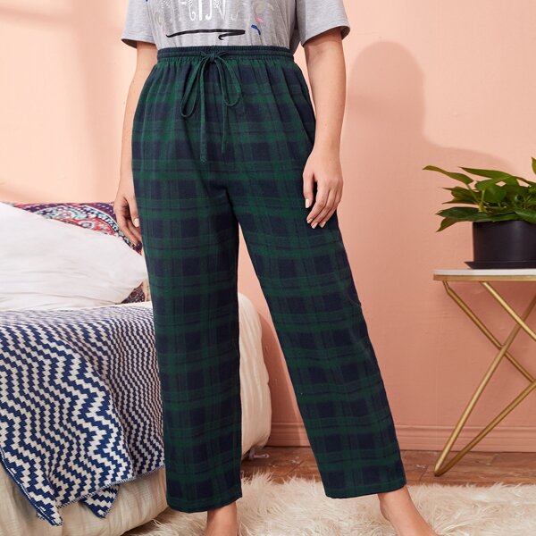 

Plus Drawstring Waist Plaid Sleep Pants, Multicolor