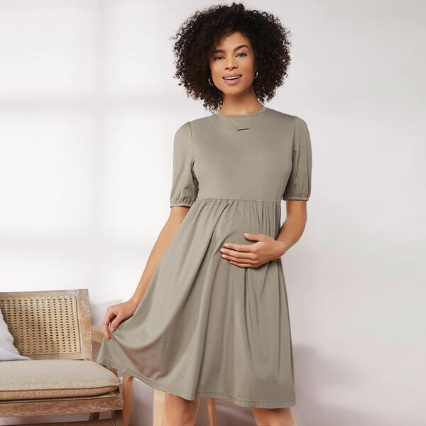 

Maternity Flare Hem Solid Dress, Khaki