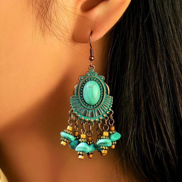 

Turquoise Tassel Drop Earrings, Green