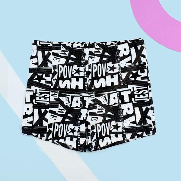 

Boys Letter Graphic Swim Shorts, Black and white