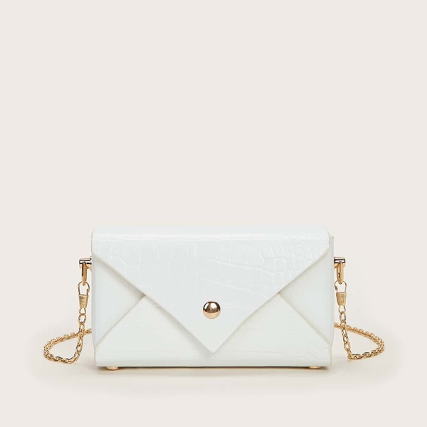 

Croc Embossed Flap Chain Bag, White