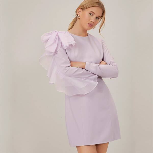 

FITTED BIG BOW RUFFLE DRESS, Lilac purple