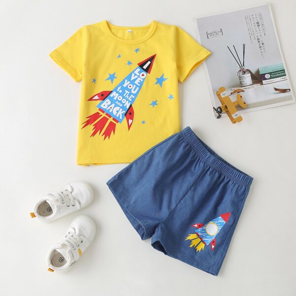 

Toddler Boys Slogan & Cartoon Graphic Tee & Shorts, Multicolor