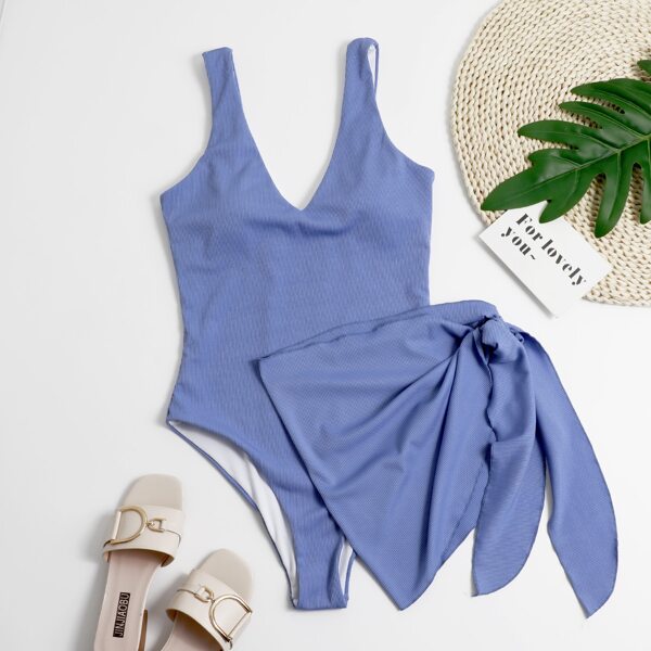 

Rib One Piece Swimsuit & Beach Skirt, Blue