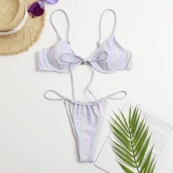 

Ombre Metallic Underwire Thong Bikini Swimsuit, Multicolor
