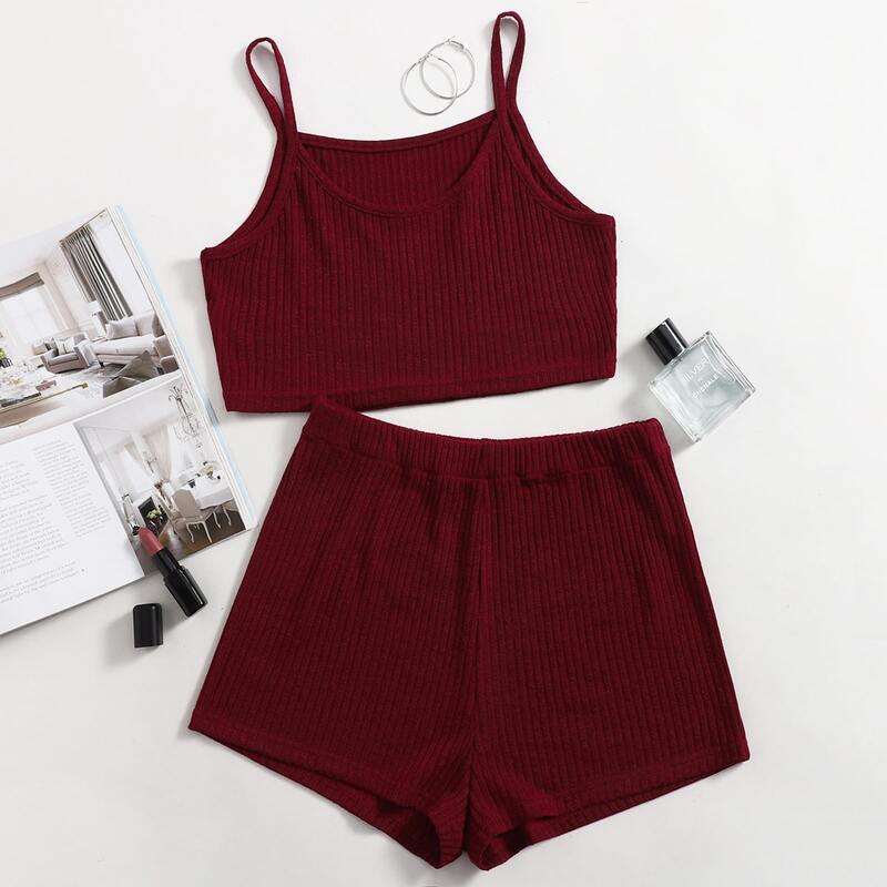 

Solid Rib-knit Lounge Set, Burgundy