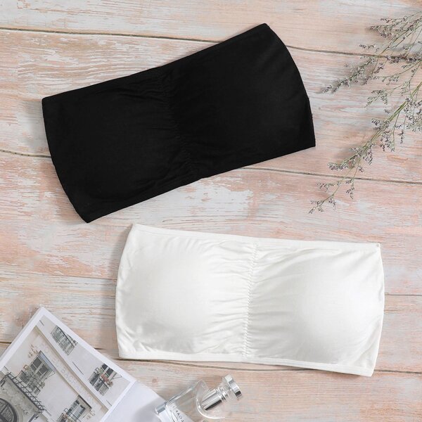 

2pack Ruched Detail Strapless Bra Set, Black and white