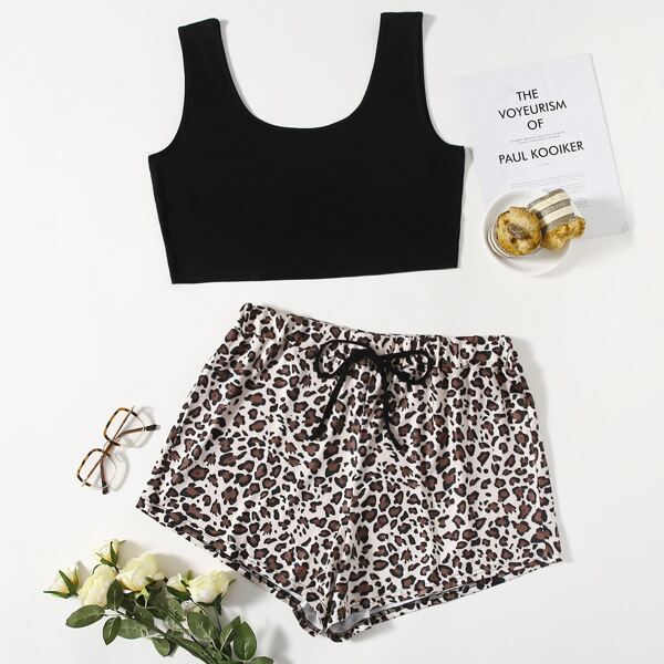 

Plus Leopard Print Knot Pajama Set, Multicolor