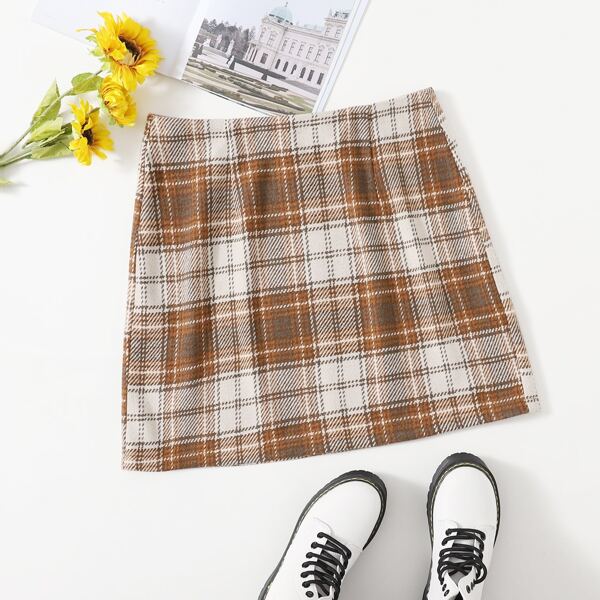 

Plus Tartan Plaid Mini Skirt, Multicolor