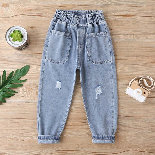 

Boys Ripped Dual Pocket Jeans, Light wash