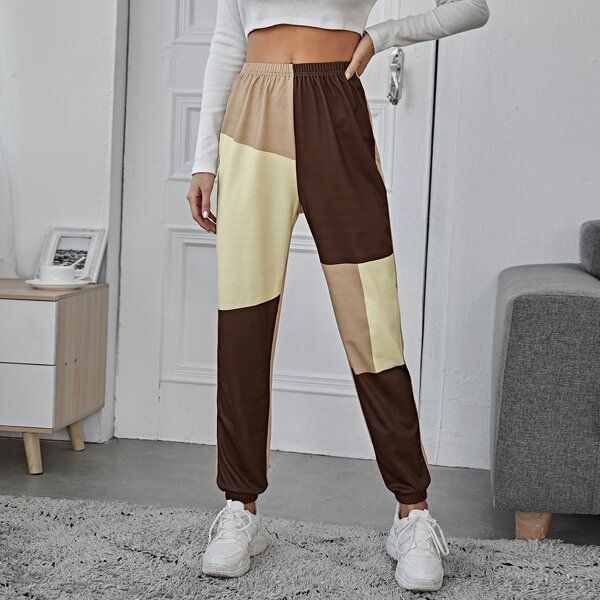 

Color Block Elastic Waist Sweatpants, Multicolor