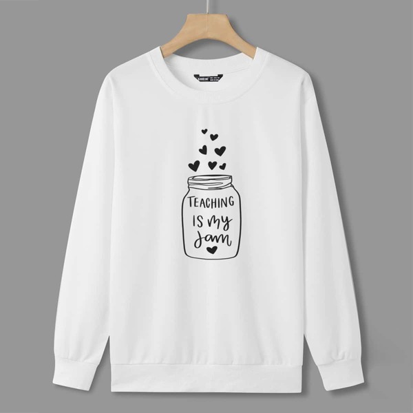 

Heart And Slogan Graphic Sweatshirt, White