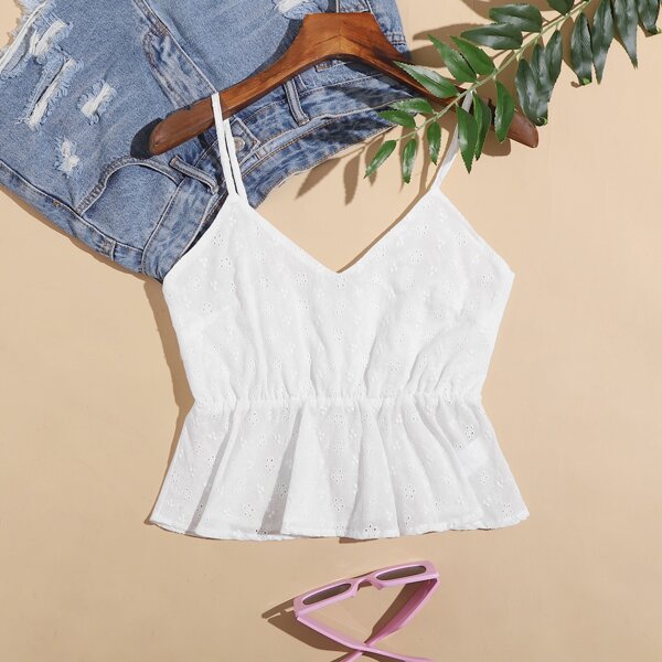 

Eyelet Embroidery Crop Cami Top, White