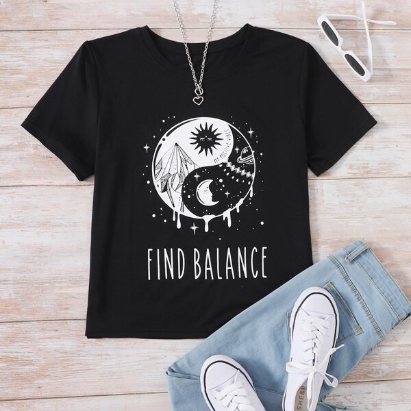 

Galaxy And Slogan Graphic Tee, Black