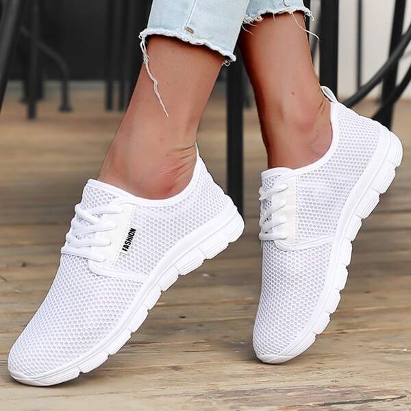 

Lace-up Front Mesh Panel Running Shoes, White
