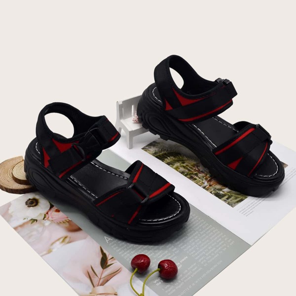 

Release Buckle Decor Flatform Sport Sandals, Black
