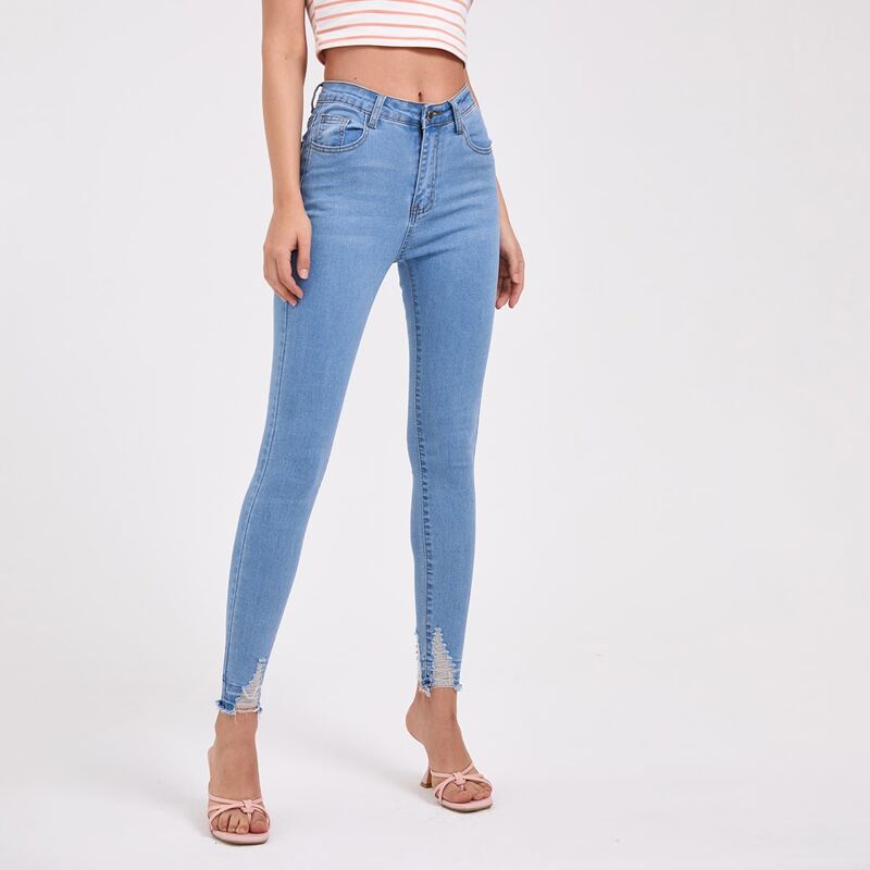 

High Stretch Ripped Skinny Jeans, Light wash