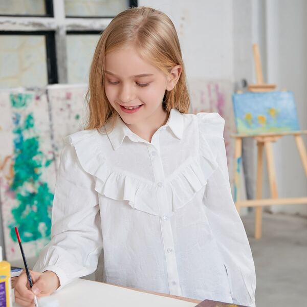 

Girls Ruffle Trim Blouse, White