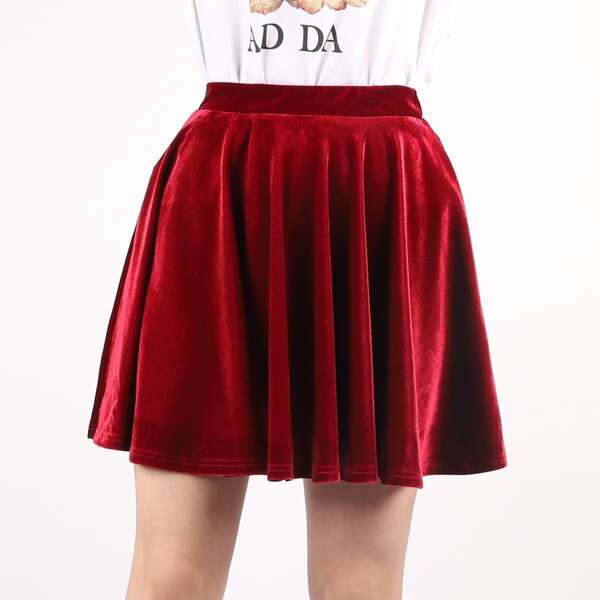 

Girls Solid Velvet Flared Skirt, Burgundy