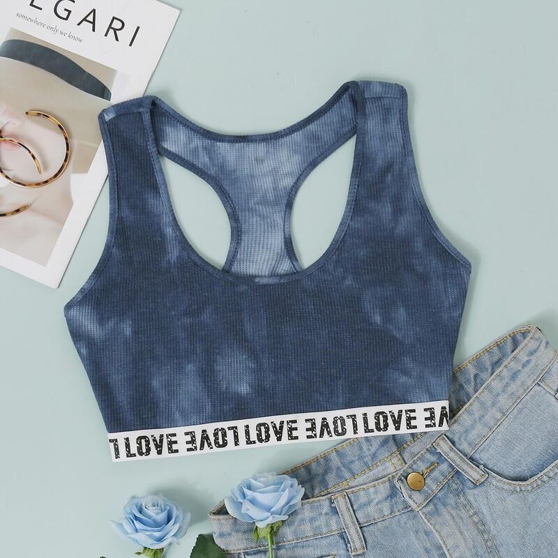 

Rib Letter Tape Bralette, Dusty blue