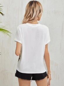 SHEIN LUNE تي شيرت مضلع بألوان متجانس بألوان متجانس وبلوحة نمط الفهد - متعدد الألوان - مشاهدة 2