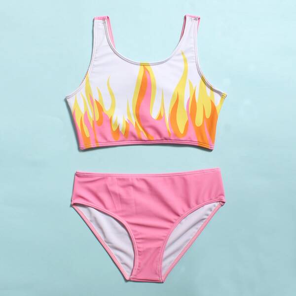 

Girls Fire Print Bikini Swimsuit, Multicolor