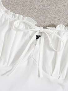 Muchica Off Shoulder Frill Trim Knot Front Top - White - View 3